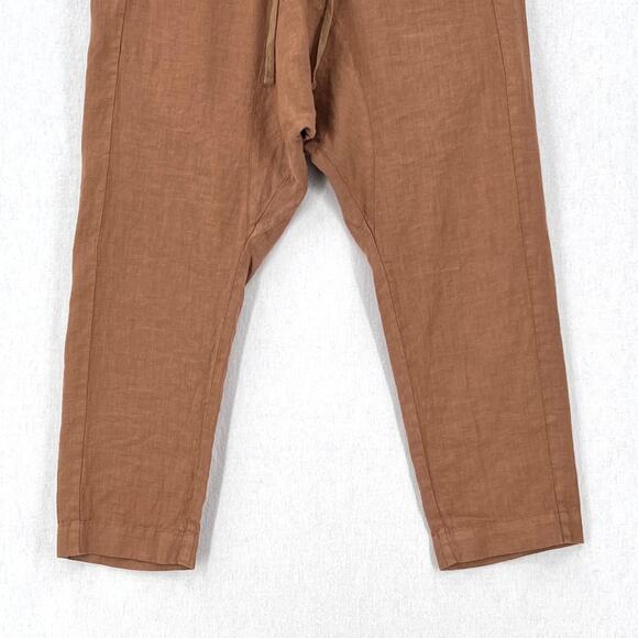 ENZA COSTA French Linen Drawcord Droprise Pants Womens Medium Brown Drop Crotch - Picture 5 of 16